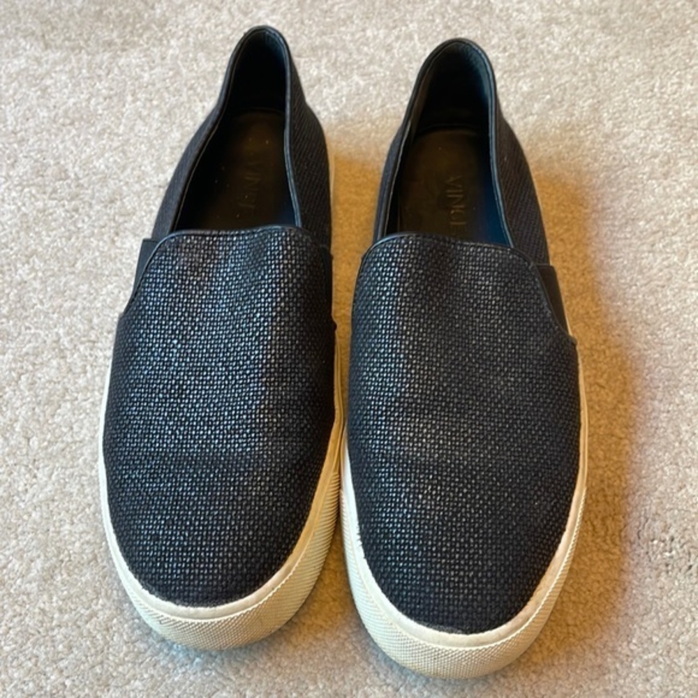 Vince black textured slip on sneakers